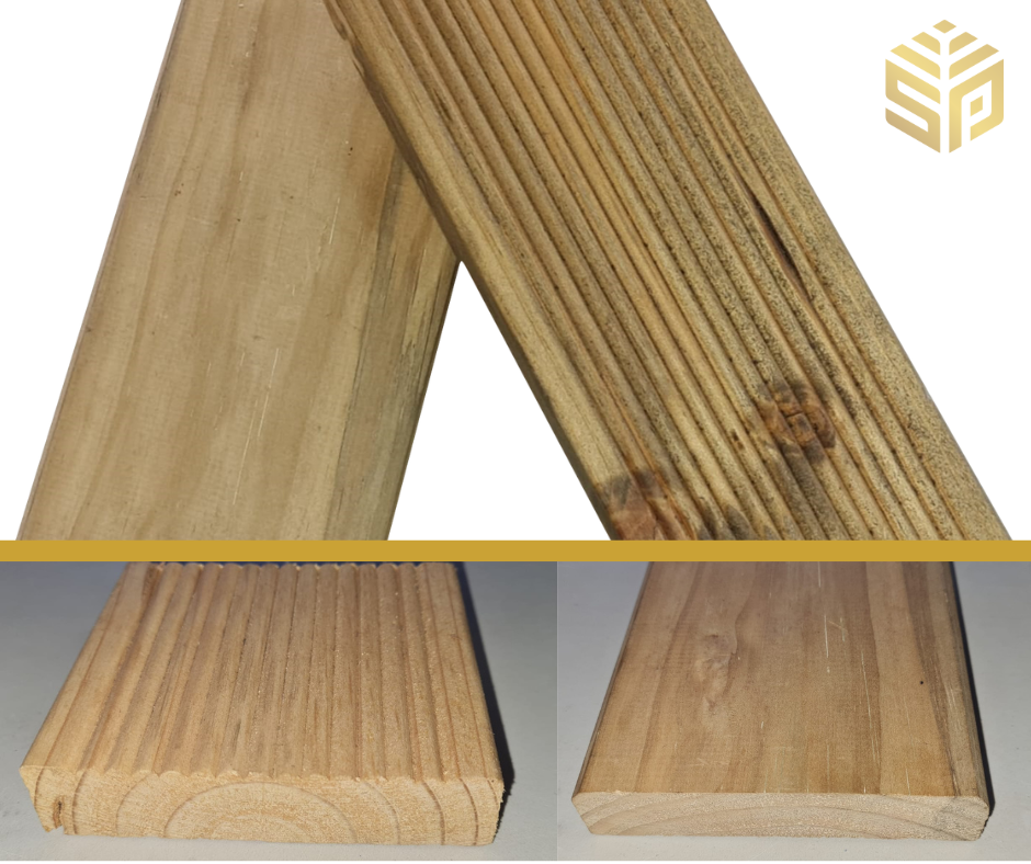 Timber decking profiles.